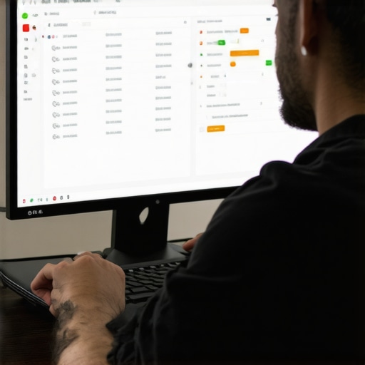 A digital marketer reviewing local SEO and schema markup data on a computer.