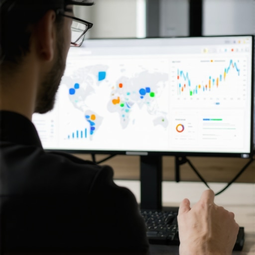 SEO analyst reviewing local SEO analytics and maps on a computer.