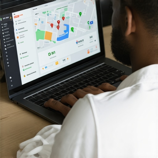 Digital marketer analyzing local SEO strategies with Google Maps and analytics on a laptop