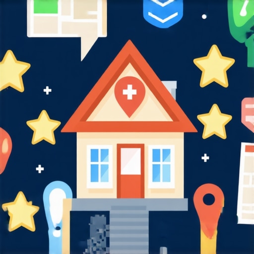 Local business surrounded by map icons and review stars representing Map Pack success