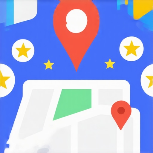 Illustration showing local business with map icons and review stars