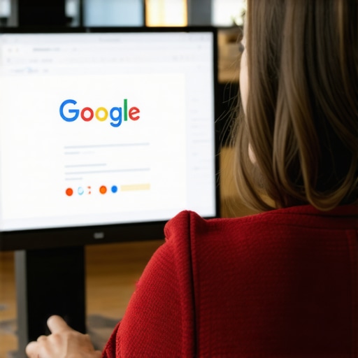 Business owner updating Google My Business profile on computer in a professional setting