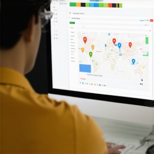 Advanced Local SEO Analysis Business owner studying local SEO analytics and maps on a computer screen to enhance Google Maps rankings.