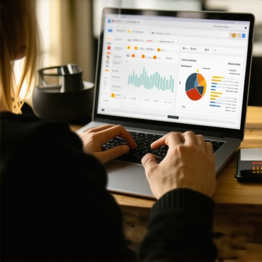 Individual analyzing local SEO data on a laptop with charts and maps.