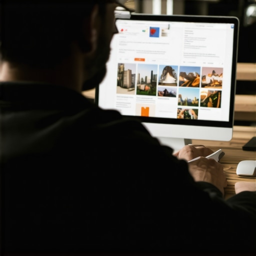 A person editing their business profile on a computer with visual indicators of optimization and images.