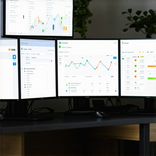 A workspace with screens showing local SEO analytics and map rankings.