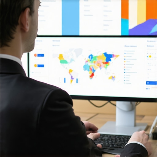 Businessman reviewing local SEO data on computer for map pack optimization