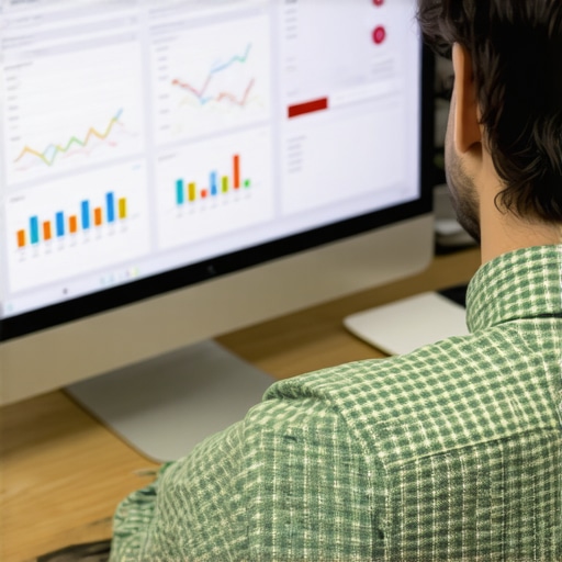 SEO analyst analyzing local ranking data on a computer.