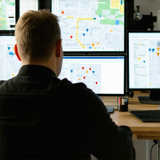 Local SEO Analysis in Action A person reviewing local map performance metrics on a computer for SEO optimization.