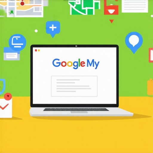 Business owner working on local SEO strategies using a laptop with Google Maps and review icons