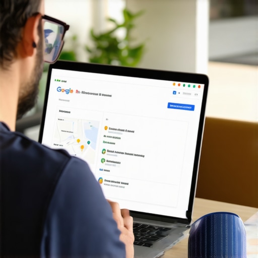 Business owner updating GMB profile on a computer.