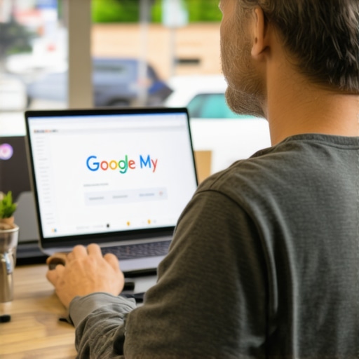 Optimizing Your Google My Business Business owner editing Google profile in local neighborhood setting