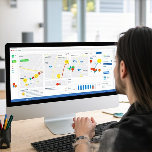 SEO professional reviewing local business map performance on a computer.
