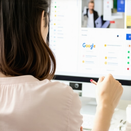 SEO expert reviewing local business profiles and backlinks on a laptop.