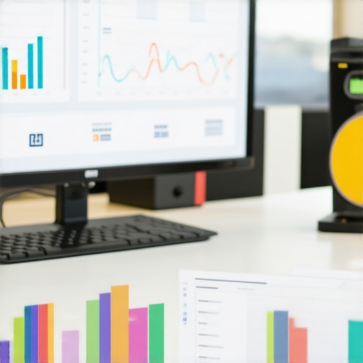 A professional workspace with multiple monitors showing local SEO analytics and data visualizations.