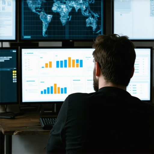 A digital marketer reviewing local SEO performance metrics on computer screens.
